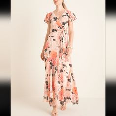 Beautiful Eliza J Floral Maxi Dress That Has Never Been Worn! Chic Peach Floral Print Maxi Dress, Chic Peach Maxi Dress With Floral Print, Fitted Pink Maxi Dress For Brunch, Casual Fitted Pink Maxi Dress, Feminine Fitted Peach Maxi Dress, Fitted Peach Summer Maxi Dress, Fitted Peach Maxi Dress For Garden Party, Fitted Pink Maxi Dress With Floral Print, Pink Floral Print Maxi Dress With Short Sleeves