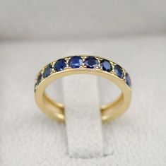 Sapphire Half Eternity Ring Gold Sapphire Ring Blue | Etsy Sapphire Ring Channel Set As Gift, Channel Set Sapphire Ring As Gift, Fine Jewelry Sapphire Half Eternity Ring, Sapphire Half Eternity Ring For Anniversary, Channel Set Sapphire Ring For Anniversary, Lab-created Sapphire Ring With Channel Set, Sapphire Round Cut Half Eternity Ring, Ombre Rings, Eternity Ring Set