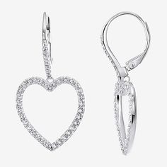 Features: Quick ShipEarring Back: Lever BackSetting: ProngShape: HeartStone Cut: RoundStone Millimeter Measurement: 1.5 Mm Width, 1.5 Mm LengthMetal Color: WhiteEarring Length: 32.5mmEarring Width: 18mmRounded Carat Weight: 2 Ct. T.w.Care: Wipe CleanStone Type: 84 Cubic ZirconiaEarrings Type: Wire EarringsEarrings Style: Drop EarringsMetal: Sterling SilverCountry of Origin: Imported Diamond Heart Charm Earrings With Heart Cut, White Gold Heart Charm Earrings For Wedding, Wedding White Gold Earrings With Heart Charm, Heart Shaped Earrings With Prong Setting, Pierced Diamond Heart Cut Earrings, Formal Heart-shaped Cubic Zirconia Earrings, Formal Cubic Zirconia Heart Earrings, Heart-shaped White Gold Diamond Earrings, Heart-shaped Sterling Silver Earrings With Diamond Accents