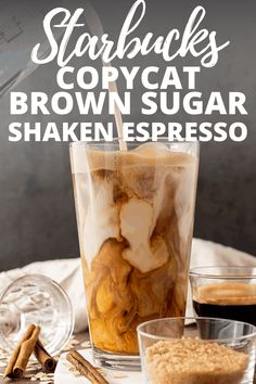 starbucks's caramel brown sugar shaker recipe with text overlay that reads starbucks's caramel brown sugarshake