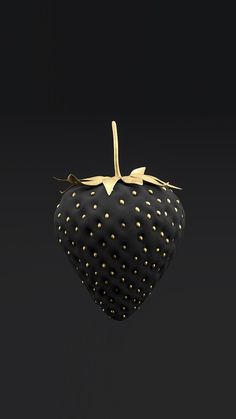 a close up of a strawberries on a black background with gold dots in the center