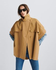 Buy Trench Italian Wool Poncho for USD 495.00 | rag & bone Oversized Winter Cape For Work, Classic Cape Outerwear For Work, Workwear Cape Outerwear With Button Closure, Workwear Cape With Button Closure, Fall Workwear Cape With Button Closure, Oversized Chic Wool Poncho, Oversized Winter Workwear Poncho, Winter Workwear Oversized Poncho, Fall Wool Cape Coat For Work