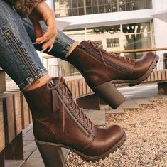 Rich Brown, Never Worn High Heel Boots Ankle Brown, Brown Lace Up Ankle Boots, Heel Combat Boots, Brown Fits, Brown Booties, Brown Heels, Martin Boots, Lace Up Ankle Boots, Moto Boots