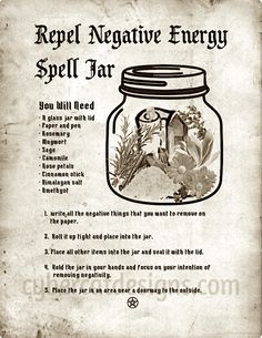 Energy Spell Jar, Negative Energy Spell, Diy Grimoire, Energy Spell, Magical Crafting, Repel Negative Energy, Big Jars, Spiritual Witch