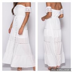 Boho Chic Off The Shoulder Cotton Dress Maxi Length Partially Lined Fabric Content Fabric: 100% Cotton Lining: 100% Polyester Brand New With Tags Label Will Say Numerical Size= Size 2= Xs Size 4= S Size 6= M Size 8= L Size 10=Xl Off-shoulder Lace Trim Maxi Dress For Summer, White Bohemian Off-shoulder Maxi Dress, Bohemian Strapless Sundress For Day Out, White Off-shoulder Sundress Maxi Dress, Summer Maxi Dress With Lace Trim, Bohemian Strapless Maxi Dress For Day Out, White Off-shoulder Beach Sundress, Parisian Dress, Hawaiian Maxi Dress