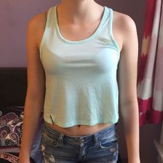 Xs Crop Seafoam Tank From Kohl’s. Very Soft And Flowy. Slits On Sides. Slight Scoop Neck And Racer Back On The Back. Never Worn. Light Blue Stretch Casual Tank Top, Casual Light Blue Stretch Tank Top, Light Blue Casual Crop Tank Top, Light Blue Cropped Casual Crop Top, Casual Light Blue Crop Tank Top, Light Blue Casual Cropped Crop Top, Casual Light Blue Cropped Crop Top, Light Blue Casual Tank Top For Workout, Light Blue Casual Workout Tank Top