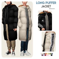 the long puffer jacket is available in multiple colors and sizes, including black, white,