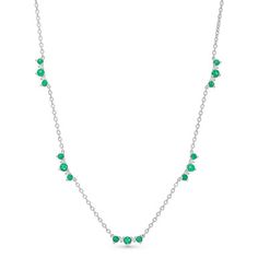 This beautiful, contemporary necklace features stations of emeralds totaling 1.21 carats and round brilliant cut diamonds totaling 0.13 carats. Diamonds Direct, Contemporary Necklace, Station Necklace, Round Brilliant Cut Diamond, Brilliant Cut Diamond, Free Shopping, Round Brilliant, Diamond Cuts, Emerald