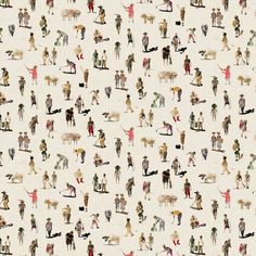 a group of people standing around each other on a white background with dogs and cats