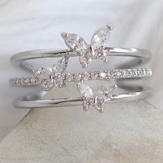 Material: silver plated brass, crystals Size: adjustable IMPORTED خواتم خطوبة, Cute Promise Rings, Hand Jewelry Rings, Pretty Jewelry Necklaces, Preppy Jewelry, Magical Jewelry, Jewelry Accessories Ideas, Girly Accessories, Butterfly Ring