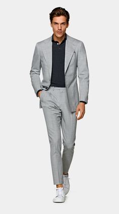 Light Grey Suit Men, Grey Suit Black Shirt, Grey Suit Combinations, Black Polo T Shirt, Masculinity Quotes, Light Grey Blazer, Suits And Sneakers, Suit Supply