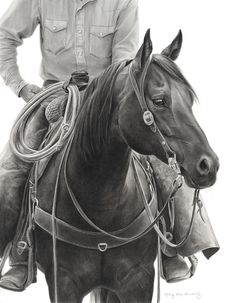 a black and white photo of a man on a horse wearing a cowboy hat with his hands in his pockets