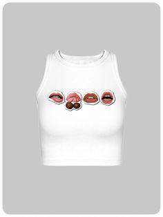 Come to Kollyy to buy Tank Tops at a discounted price, SPU: 48QCTA4OAD88, Color: White, Activity:Daily, Thickness:Regular. Y2k Style Vest Crop Top, Fitted Sleeveless Vest With Graphic Print, Trendy Sleeveless Crop Top For Streetwear, White Y2k Style Camisole Top, White Sleeveless Crop Top For Streetwear, Fitted Sleeveless Crop Top For Streetwear, Trendy Fitted Racerback Vest, Trendy Racerback Vest Crop Top, Y2k Graphic Print Sleeveless Crop Top