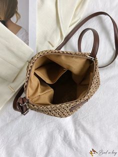 BirdinBag - Chic Straw Bag with Letter Patch Decoration Everyday Straw Shoulder Bag With Adjustable Handle, Beige Square Bag With Adjustable Strap, Rectangular Beige Bucket Bag With Adjustable Strap, Beach Crossbody Box Bag With Adjustable Strap, Casual Beige Bag With Adjustable Handle, Natural Shoulder Bag With Adjustable Handle For Travel, Travel Straw Tote Bag With Adjustable Handle, Travel Straw Shoulder Bag With Adjustable Handle, Daily Use Bag With Adjustable Handle And Bucket Shape