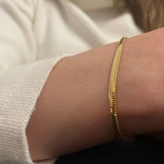 "\"Herringbone Snake Chain Gold Bracelet | 14k Gold Fine Jewelry Straight Chain Chevron Bracelet, Stacking Bracelet | Gift for Her\" P R O P E R T I E S * Material: 14k Yellow Gold, 14k Rose Gold, 14k White Gold * Weight: 0,139oz // 3,93gr (±10%) * Chain Thickness: 0,16\" x 0,10\" // ~4mm x 2,5mm (±10%) * Size: 6\" - 8,5\" // 15,2cm - 21,6cm (Please contact me for different sizes) ∙ P R O D U C T I O N ∙ ‣ All of our products are handmade and made to order ‣ All of our items are 14K real gold. W Classic Chain Bracelet With 17 Jewels As A Gift, Classic Flexible Gold Bracelet As Gift, 14k Gold Box Chain Bracelet As Gift, Adjustable Yellow Gold Snake Chain Bracelet, Dainty 14k Gold Tennis Bracelet, Tarnish Resistant, Timeless 14k Gold Tennis Bracelet As Gift, Timeless Gold Jubilee Bracelet As Gift, Gold Tarnish Resistant Tennis Bracelet As Gift, Diamond Bracelet With Box Chain As Gift