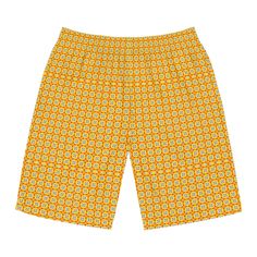 Hit the beach in these lightweight, stylish board shorts.  The perfect beach wear for trips to the beach or hanging at the pool  Pair with a beach hoodie or long sleeve beach t-shirt and your summer beach vibe is complete.  Makes a great gift for him for Father's Day.  Trending now! .: Material: 100% polyester .: Extra light fabric (3.2 oz/yd² (110 g/m .: Regular fit .: Side-seam pockets .: Elastic waistband, fastened with a black drawstring rope Bermuda Swim Trunks With Built-in Shorts For Vacation, Yellow Summer Swim Trunks With Built-in Shorts, Vacation Swim Trunks With Built-in Shorts, Yellow Beach Shorts With Built-in Lining, Yellow Swim Trunks For Summer, Yellow Short Swim Trunks For Beach Season, Summer Cotton Athletic Shorts For Poolside, Yellow Swim Trunks For Summer Beach, Yellow Swim Trunks For The Beach