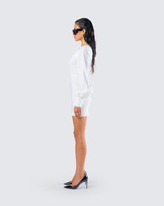 Know your worth, and then add tax 😘 Don't let anyone mess with you in this white mini dress. You won't even need to show them who's boss, they'll already know 🙌🏼 White Mini Dress For Formal Occasions, White Long-sleeve Mini Dress For Night Out, White Long Sleeve Mini Dress For Night Out, Chic White Long Sleeve Mini Dress, Formal White Knee-length Mini Dress, White Fitted Linen Mini Dress, Chic White Mini Dress For Night Out, White Mini Bodycon Dress For Date Night, White Mini Length Bodycon Dress For Date Night