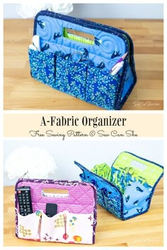 two pictures of different types of purses on the floor with text overlay that says, a fabric organizer