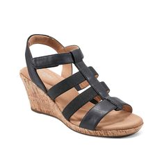 Rockport-Briah Sling Wedge Sandal Elevate your summery look with the Briah Sling sandal from Rockport. Cork detailing brings a laidback highlight to this strapping pair that sports a truTECH footbed for extra cushioning. Black Wedge Sandals, Platform Wedge, Wedge Sandal, Platform Wedges, Anne Klein, Wedge Sandals, Cork, Comfort Fit, Wedges