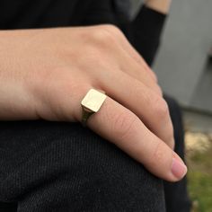 This 14k Solid Gold Ring ''was'' only classy men's love. Nowadays this square signet pinky ring is a cool piece combined with daily outfits.  It's also a signet ring and engravable.  The ring on pictures is made of 14k Solid Yellow Gold. We can produce it in 14k White Gold or 14k Rose Gold you can choose from options section. Engraving is free for this engravable crest ring. We can engrave on it monogram, crest, letter, number, date or big initials on ring. Enter the name, date, monogram, number Mens Gold Signet Rings, Signet Pinky Ring, Pinky Signet Ring, Gold Pinky Ring, Mens Pinky Ring, Ring Square, Gold Rings Simple, Mens Gold Jewelry, Gold Ring Designs