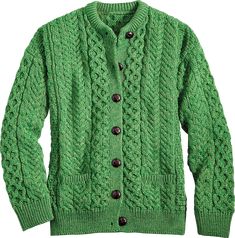 Inspired by traditional Aran knit sweaters, this classic cardigan is artfully knit in the tree-of-life pattern with Irish moss and cable stitching, both thought to symbolize good luck, good fortune, and family connections. The crewneck cardigan has a ribbed collar and cuffs, Aran-style buttons, and double patch pockets. Features traditional Irish moss and cable stitching, both thought to symbolize family and good fortuneClassic cardigan styleApprox. 25" long100% Merino woolHand wash and dry flat Irish Cardigans, Timeless Sweater, Irish Clothing, Irish Sweater, Irish Style, Vermont Country Store, Irish Moss, Classic Cardigan, Irish Traditions