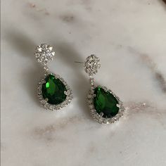 Fancy Emerald Tear Drop Earrings Emerald Bridal Earrings, Forest Green Earrings, Emerald Earrings Aesthetic, Emerald Green Wedding Jewelry, Green Wedding Jewelry, Emerald Earrings Drop, Dichroic Glass Earrings, Emerald Green Weddings, Emerald Green Earrings