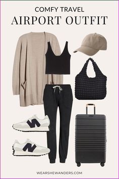 Minimalist Airport Outfit, Plane Outfit Airport Style Comfy Summer, Plus Size Plane Travel Outfit, Summer Airport Outfit Travel Style 2024, Airport Look Summer Travel Outfits, Fall Travel Outfits Women, Business Class Flight Outfit, California Travel Outfit, Airplane Outfit Comfy