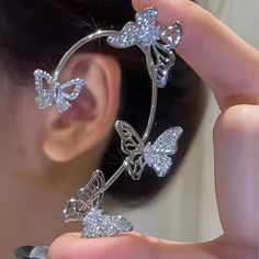 Kpop Shiny Zircon Butterfly Earcuff For Women Without Piercing Earrings 2023 Fashion Ear Clip Earrings Bride Wedding Jewelry - Charlie Dolly Wedding Bride Jewelry, Bride Earrings, Wedding Party Jewelry, Ear Cuff Earings, Ear Cuffs, Butterfly Earrings, Sparkling Crystal, Cuff Earrings, Pretty Jewellery