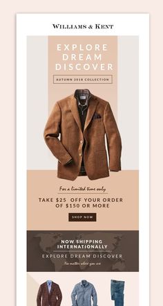 an email postcard for a clothing store with the image of a jacket and jeans on it