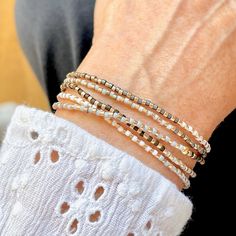 Wrap Beaded Bracelets | Small Seed Bead Stretch Wraps | Mixed Metal – Strands and Bands by Fran Hand-strung Wrap Bracelet With Round Beads, Everyday Stretch Bracelet With Faceted Beads, 3 Color Schemes, Beaded Diy, Diy Jewellery Designs, Multi Wrap Bracelet, Bead Collection, Bracelets With Meaning, Wire Jewelry Tutorial