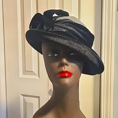 Nwot Lancaster Designer Hat, Gray Wool, Black Velvet Brim, Wide Velvet Band W/Rose Design New (Was Packed Down) Black Cloche Hat For Church, Gray Fitted Wide Brim Fedora, Black Cloche Church Hat, Black Cloche Costume Hat For Church, Black Cloche Mini Hat For Evening, Fitted Cloche Hat With Flat Brim For Church, Black Fitted Top Hat With Curved Brim, Black Curved Brim Costume Hat For Church, Black Short Brim Costume Hat For Evening