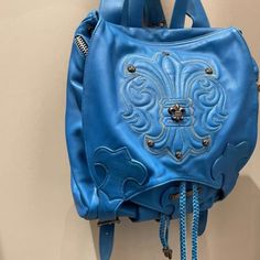 Good Condition No Flaws Designer Blue Backpack For Everyday Use, Designer Blue Backpack, Designer Blue Backpack For Daily Use, Luxury Blue Backpack Bag, Luxury Blue Backpack, Luxury Blue Standard Backpack, Heart Bag, Chrome Hearts, Limited Time