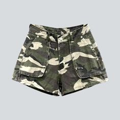 Be the envy of the town with our Camouflage Print Women's Denim Shorts from the 2023 Summer Collection! Y2K mode with a mid-waist silhouette and zipper & button closure. these shorts will be your go-to for any occasion.Why You Need These ShortsThese shorts are stylish and comfortable. with a modern take on the conventional straight shape and the perfect balance of tone and texture. The intricate camouflage print is the perfect way to make a statement without being too loud.Distinctive Features: Camouflage Bottoms With Pockets For Summer, Trendy High Rise Cargo Shorts, Military Style Short Bottoms For Streetwear, Trendy High-rise Cargo Shorts, Spring Military Style Short Bottoms, Military Style Summer Shorts With Belt Loops, Military Style Shorts With Belt Loops For Summer, Trendy Camouflage Shorts With Pockets, Camouflage Shorts With Pockets For Spring