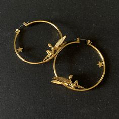 Never Worn. They Are Definitely Heavy. Don’t Wear If You Have Sensitive Ears. 14k Gold Plated Whimsical Gold Hoop Earrings For Gift, Whimsical Gold Hoop Earrings Gift, Whimsical Gold Hoop Earrings As Gift, Whimsical Gold Earrings, Couture Jewelry, Tinker Bell, Earrings Color, Sensitive Ears, Gold Plate