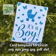 a card that says it's a boy hanging from a tree