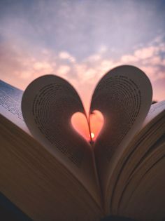 an open book with the pages shaped like a heart