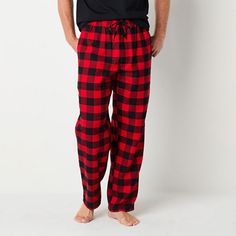 Cozy up in these St. John's Bay men's plaid pajama pants when lounging at home or going to bed. Made from 100% cotton for a soft and breathable feel, they feature an elastic-drawstring waistband, a button-fly, and two side slip pockets for added convenience. Pair them with your favorite sleep shirt. Features: Button FlyClosure Type: Full Elastic, DrawstringPockets: 2 Side Slip PocketsApparel Length: 44.5 InchesFiber Content: 100% CottonFabric Description: Woven, FlannelInseam: 31 InCare: Tumble Dry, Machine WashCountry of Origin: Imported Mens Flannel Pajamas, Mens Pajama, Plaid Pajama, Mens Pajama Pants, Plaid Pajama Pants, Flannel Pajama Pants, Plaid Pajamas, Mens Flannel, Mens Plaid