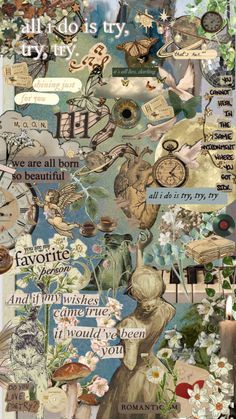 a collage with many different pictures and words on the page, including an image of a