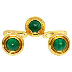 A beautiful set of cufflinks and a tie tack from Chaumet (Paris). Made of 18k yellow gold and malachite. Stamped with the Chaumet maker's mark, a hallmark for 18k gold and a serial number. The tie tack has a Chaumet Paris engraving on the front part. Measurements: height above the wrist is 1", the diameter is 0.5". Total weight is 15.1 grams. Tack Sets, Vintage Tie, Tie Tack, Maker's Mark, Vintage Yellow, Jewelry Creation, Parisian Style, Makers Mark, Hallmark