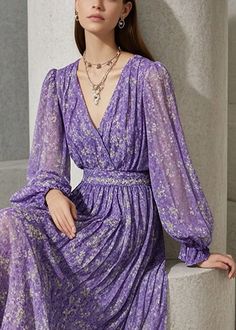 Maxi Dresses Dress For Fall, Print Chiffon Dress, Dresses Fall, French Lavender, Comfortable Room, Print Chiffon, Cup Size, Fall Dresses, Chiffon Dress