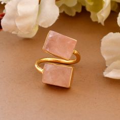 Natural Rose Quartz Ring, Promise Ring, Bezel Set Ring ,Adjustable Ring, Uncut Stone Ring, Pink  Quartz Ring, Love Stone Ring, Designer Ring Product Detail SKU: DJR-1675 Weight : 10.00 Gms Stone : Rose Quartz Ring Size: 4-11 US Stone Size: 8*12MM Stone Shape: Fancy Metal: Brass{Gold Plated} Please Note: Color in the picture may be slightly different from the actual product, because these are natural Gemstone and may slightly differ from the photograph and light conditions. We tried to describe a Pink Quartz Ring, Bezel Set Ring, Ring Bezel, Rose Quartz Ring, Citrine Ring, Set Ring, Double Ring, Ring Promise, Quartz Rose