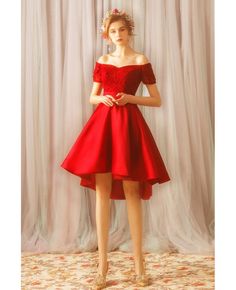 Buy Gorgeous Off Shoulder Lace Satin Short Party Dress With Sleeves at wholesale price online. Free shipping and pro custom service since 2009. Mini Length Satin Dresses For Banquet, Knee-length Evening Dress For Prom Season Banquet, Red Mini Dress For Banquet Party, Red Satin Short Sleeve Dresses, Red Satin Dresses With Short Sleeves, Sleeveless Winter Prom Dress, Knee-length Dresses For Prom Season Banquet, Winter Sleeveless Dress For Prom, Holiday Prom Dresses With Short Sleeves