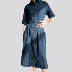 Be the envy of the town with our 2023 Summer Collection's Loose Medium-Wash Jean Dress! This 90s-flair denim piece marries timeless elegance and fashion fashion. combining a elongated silhouette. short sleeves. buttons & belt closure. and a medium-wash for an irresistible look.Why You'll Fall In LoveThis dress is a piece of art in itself! Its baggy shape and medium-wash fabric offer an effortless and informal fit. while its sophisticated brief sleeves and buttons & belt closure add a unique touc Womens Denim Dress, Jean Dress, Medium Wash Jeans, 90s Inspired, Washed Jeans, The 90s, Jeans Dress, Fashion Fashion, Dresses Xs