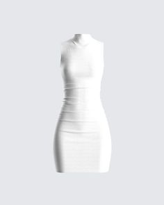 A little white dress is essential for the summertime 🤍 Made from a stretch rib knit, and designed with a mock neck detail, this dress is perfect for an everyday look, or a special night out. 🕊 Fitted Ribbed Sleeveless Knee-length Dress, Ribbed Fitted Sleeveless Dress, Knee-length, Fitted Ribbed Sleeveless Midi Dress, Elegant White Ribbed Bodycon Dress, Party Sleeveless Ribbed Stretch Dress, Chic Sleeveless Ribbed Mini Dress, Chic Ribbed Bodycon Summer Dress, Chic Ribbed Mini Dress For Spring, Ribbed Stretch Sleeveless Party Dress