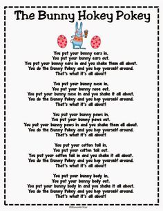 the bunny holey pokey poem is shown in black and white