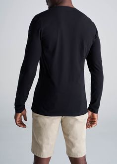 About Our Long Sleeve T-Shirt for Tall Men Wear it on its own or as a base layer. This slim-fit shirt for tall men will become your new everyday essential. When you're over 6'3”, finding quality tall men's tees can be a struggle – but we're here to change that. We designed this long sleeve to be the ultimate staple tee you can wear with anything. It looks just as good on its own with a pair of jeans as it does underneath a button-up shirt, with extra-long sleeves that will cover your wrists and Tall Men, Men Wear, Extra Long Sleeves, Long Sleeve Tee Shirts, Slim Fit Shirt, American Shirts, Tall Guys, Base Layer, Tee Shop