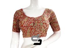 Red Saree Blouse,Kalamkari Cotton Ready made Blouse,Indian Saree Top USA * Made Of  Kalamkari Cotton Lined With Cotton. * Opens From Front With Hook And Eye Fitting  BLOUSE MEASUREMENTS: Size:  34,36,38,40,42 Sleeve Length -9.5 inches Blouse Length- 15 inches Neck:8.5 Inches Front and 10 Inches Back Padded: Yes, Pads can be removed upon request  Delivery time will be 10 to 15 working days Order 5 or More Items and Get FREE EXPRESS Shipping to the USA in Just 5 Days! Red Block Print Cotton Blouse Piece, Red Cotton Block Print Blouse Piece, Red Chanderi Blouse Piece With Block Print, Traditional Red Block Print Top, Red Saree Blouse With Block Print, Red Cotton Blouse Piece With Cutdana, Multicolor Blouse With Kalamkari Print For Transitional Season, Traditional Blouse With Kalamkari Print, Red Block Print Blouse For Navratri