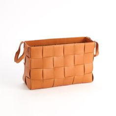 Soft Woven Leather Basket-Global Views-GVSA-9.93741-Baskets & BoxesOrange-Small-12-France and Son Leather Basket, Woven Baskets, Global Views, Old Furniture, Furniture Removal, Woven Top, Handcrafted Leather, Leather Goods, Deep Red