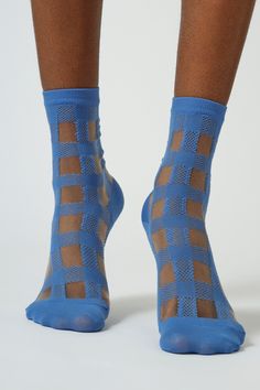 - Measurements: 1. Length: 32.5cm- Materials: 90% polyester,10% spandex- Thickness: Thin- Sheerness: High- Stretch: Low- Lining: None- Care: Gentle wash cold and dry in shade Mesh Socks, London Free, Blue Sheers, Gingham Check, Buy Now Pay Later, London Blue, Gingham, Socks, London