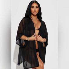 1 Maui Mix And Match Mesh Cover Up Kimono - Black- Os Black Sheer Cover-up For Beach Season, Black Open Front Cover-up For Vacation, Black Sheer Cover-up For Spring, Sheer Black Cover-up For Spring, Elegant Black Cover-up For Beach Season, Casual Black Open Front Cover-up, Casual Black Cover-up For Party, Casual Black Party Cover-up, Black Casual Party Cover-up